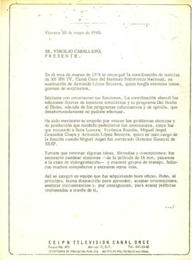 
Carta de despido a Virgilio Caballero.


