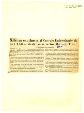 
Solicitan estudiantes al Consejo Universitario de la UAEM se destituya al rector Mercado Tovar.



