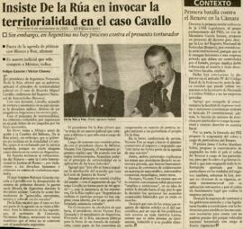 
Insiste De la Rúa en invocar la territorialidad en el caso Cavallo.


