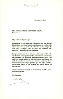 
Carta a Miguel Ángel Granados Chapa.


