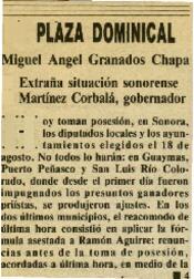 
Extraña situación sonorense. Martínez Corbalá, gobernador.


