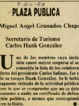 
Secretario de Turismo. Carlos Hank González.



