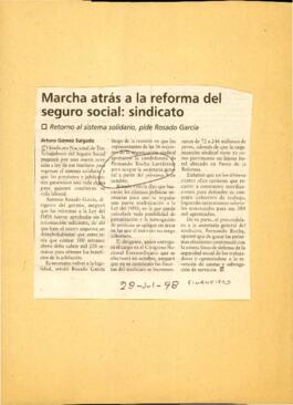 
Marcha atrás a la reforma del. seguro social : sindicato.


