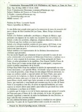 
Palabras de Mons. Leonardo Sandri Nuncio Apostólico de México.


