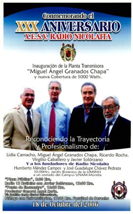
lnauguración de la planta transmisora ´Miguel Ángel Granados Chapa´ y nueva cobertura de 5000 watts.


