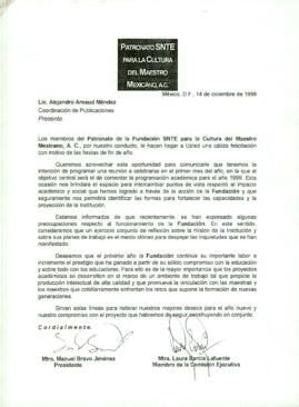 
Propuesta de Reflexión y Fortalecimiento de la Fundación SNTE para la Cultura del Maestro Mexicano en 1999.


