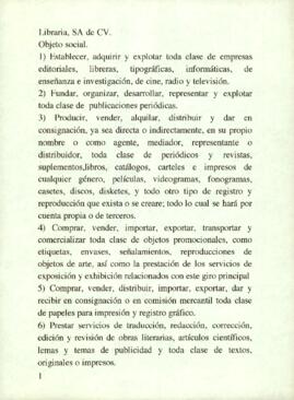 
Objeto social de Libraria S.A. de C.V.


