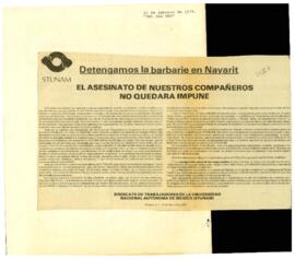 
Detengamos la barbarie en Nayarit.
El Asesinato de Nuestros compañeros no Quedara Impune.


