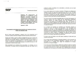 
Programa de distribución gratuita de libros de texto para secundaria 1998.


