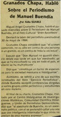 
Granados Chapa, habló sobre el periodismo de Manuel Buendía.


