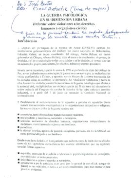 
La guerra psicológica en su dimensión urbana (informe sobre violaciones a los derechos humanos a organismos civiles).


