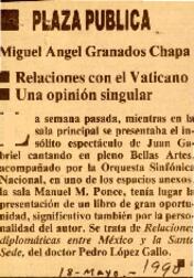 
Relaciones con el Vaticano. Una opinión singular.


