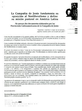 
La Compañía de Jesús fundamenta su oposición al Neoliberalismo y define su misión pastoral en América Latina.


