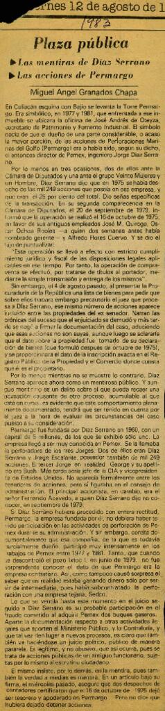 
Las Mentiras de Díaz Serrano y las acciones de Permago.


