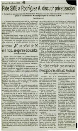 
Pide SME a Rodríguez A. discutir privatización.



