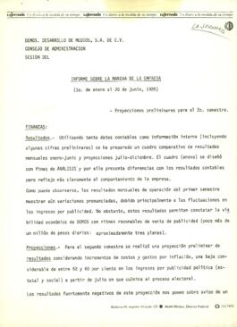 
Informe sobre la marcha de la empresa.


