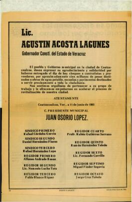 
Lic. Agustín Acosta Lagunes Gobernador Constitucional del Estado de Veracruz.


